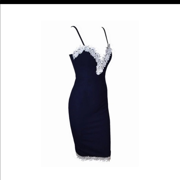 2 LEFT! Bodycon Navy Dress With Which. Lace Detail - Picture 4 of 6